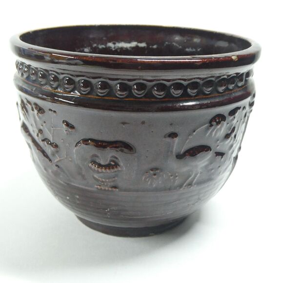 Peacock at the Fountain Brush McCoy Jardiniere Planter Pot Brown Vintage - Picture 3 of 14